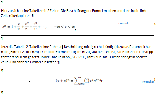 Ansicht für Beschriftung rechts neben z.B. Formeln mit Hilfe von Tabelle