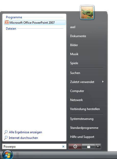 Starten von PowerPoint 2007 über Suchfeld bei Vista