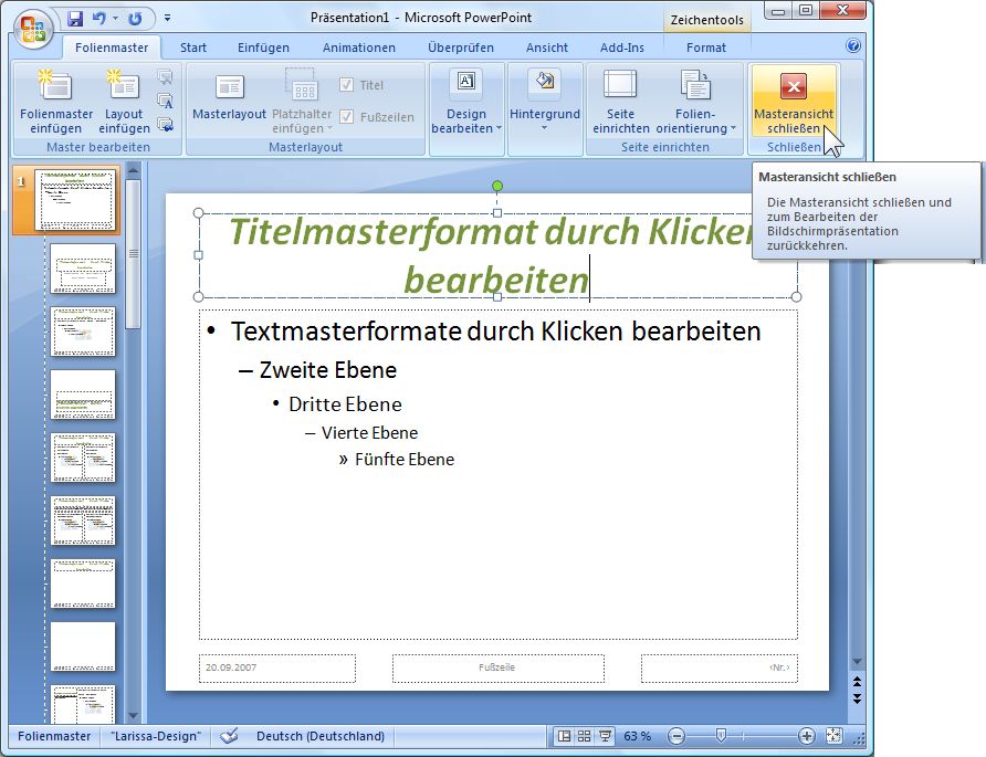 Folienmaster beenden