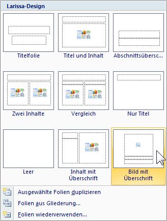 Folienart auswählen