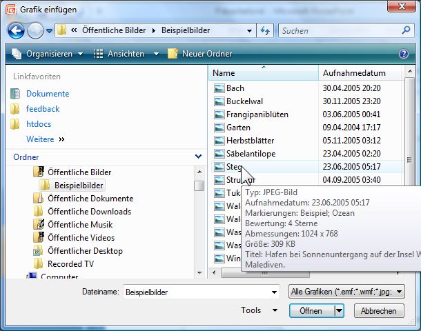 Zusatzinformationen zu den Bildern anzeigen