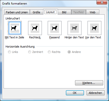 Umbruchart mit Text in Zeile