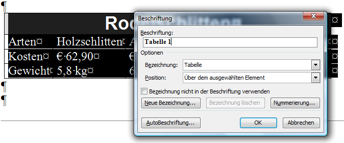 Beschriftung eingeben