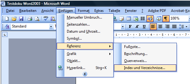 Einfügen – Referenz – Index und Verzeichnisse