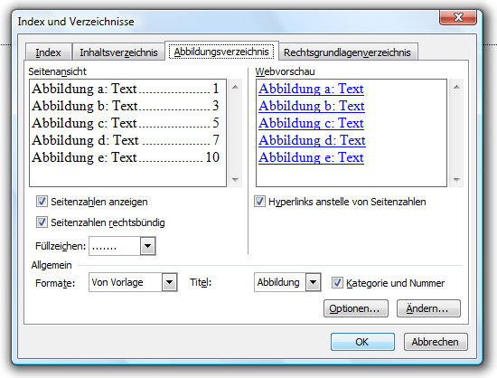 Abbildungsverzeichnis erstellen