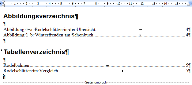 Tabellenverzeichnis erstellen