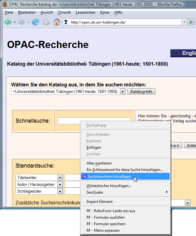die Suche der Bibliothek der eigenen Universität einbinden - Schritt 3