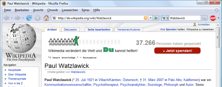 Wikipedia schnell durchsuchen und Ergebnis angezeigt bekommen
