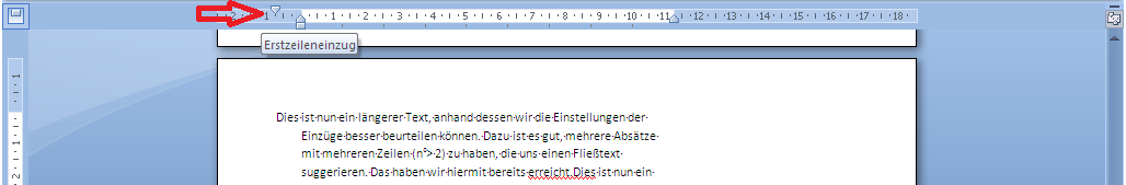 Erstzeicheneinzug nach links über Lineal