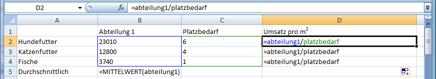kopieren der Formeln, damit jede Zeile berechnet wird