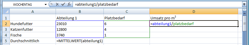 die Bereiche, die vom Namen eingeschlossen sind, werden farblich umrandet