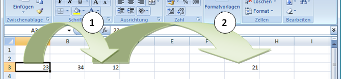 in Blöcken springen in Excel