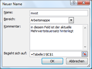 Neuer Namen vergeben über Dialogfenster