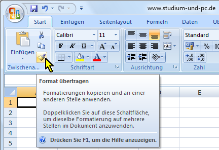 das Format übertragen mit Hilfe des Pinsels