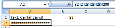Doppelkreuze in Excel wenn Zahl nicht komplett dargestellt werden kann
