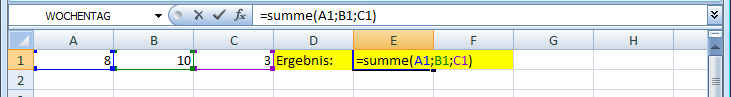 Funktion Summe einsetzen - einzelne Zellen addieren