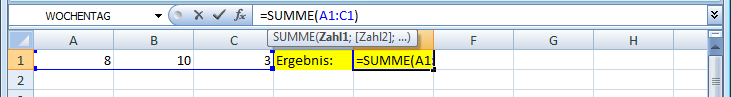 Funktion Summe einsetzen - Summe über Bereich hinweg