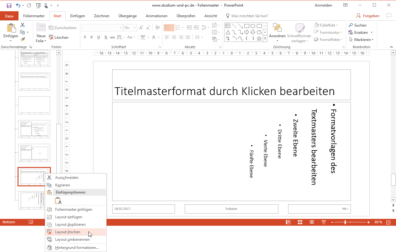 aufgeblähter Folienmaster bereinigen