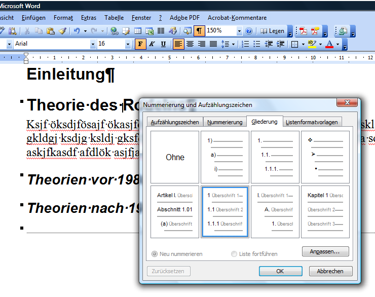 Gliederungsvorschläge über Reiter Gliederung