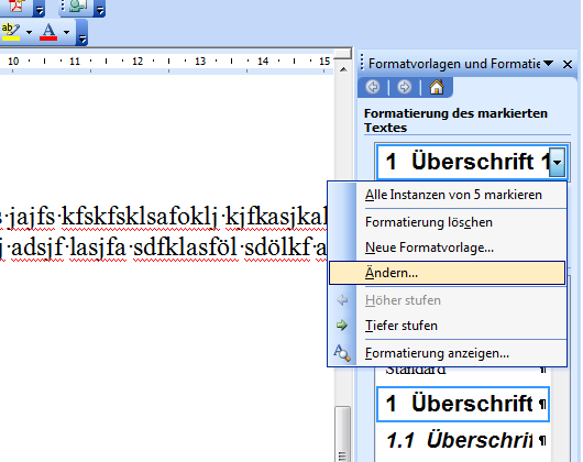 Eigenschaft Überschriften festlegen