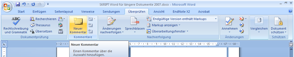 Menüleiste – Überprüfen – Neuer Kommentar