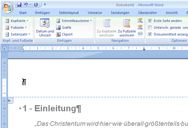 Ansicht Kopfzeile - 1. Seite