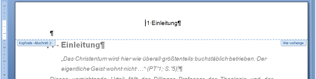 Ansicht Kopfzeile mit übernommener Überschrift