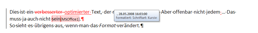 Änderungsansicht über Tooltip im Text