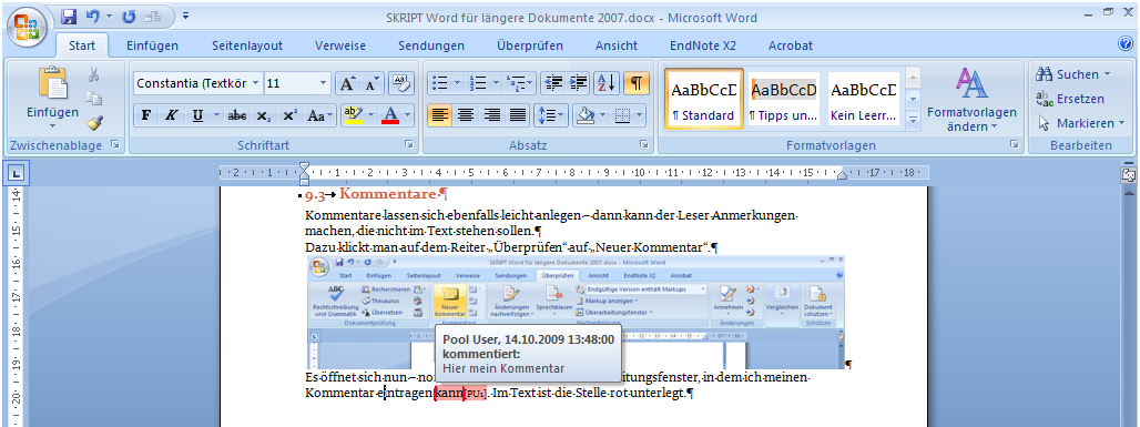Kommentar im Text anzeigen