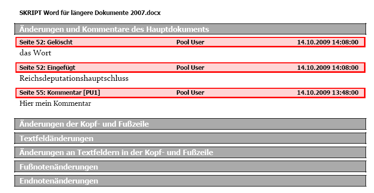Ansicht des Ausdrucks mit Markups
