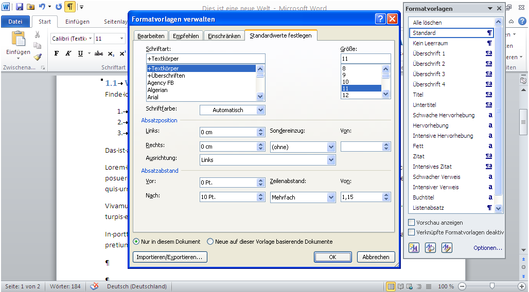 Neu in Word 2010 – Formatvorlagen verwalten