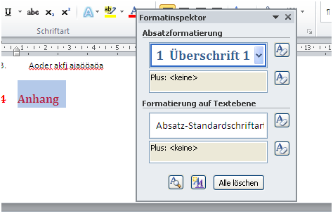Neu in Word 2010 – Fenster Formatinspektor