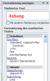 Neu in Word 2010 – Formatinspektor-Informationen erweitern