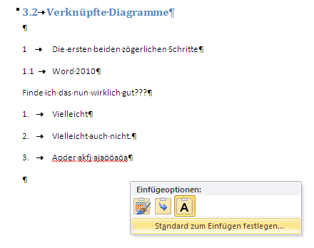 Neu in Word 2010 – Smarttag – Standard zum Einfügen festlegen…