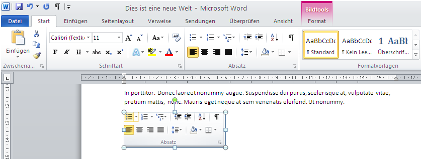 Neu in Word 2010 –Screenshot in Text eingefügt