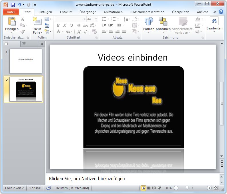 Videoeffekte, Schatten, Spiegelung