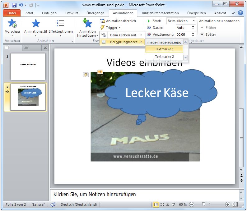 Trigger Textmarke 1