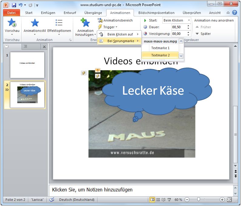 Trigger Textmarke 2