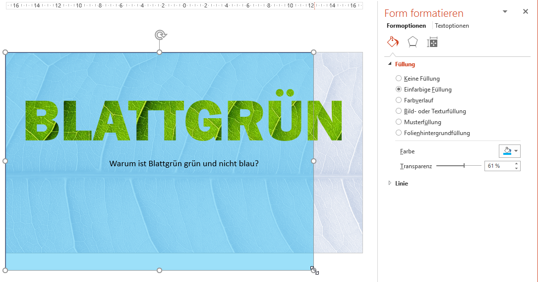 Form einfuegen zwischen den Ebenen von Text und Hintergrund für eigene Farbe