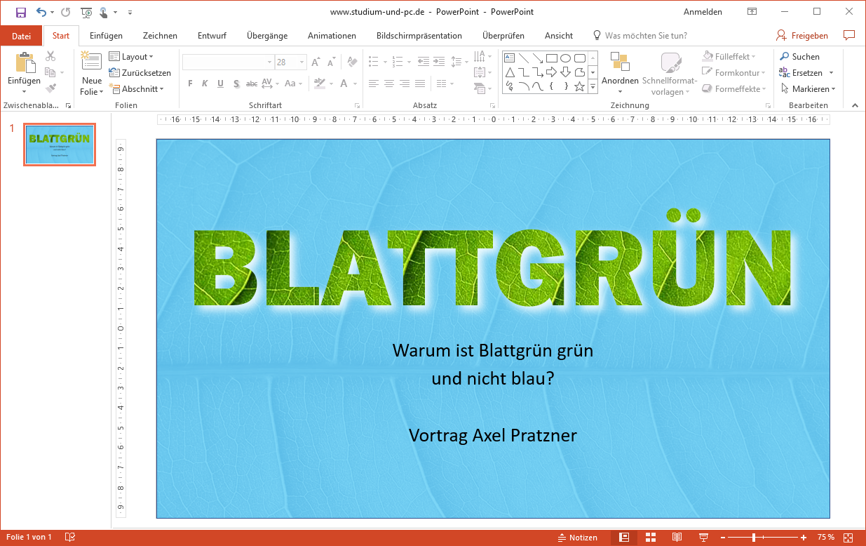 unsere PowerPoint Startfolie mit Feintuning