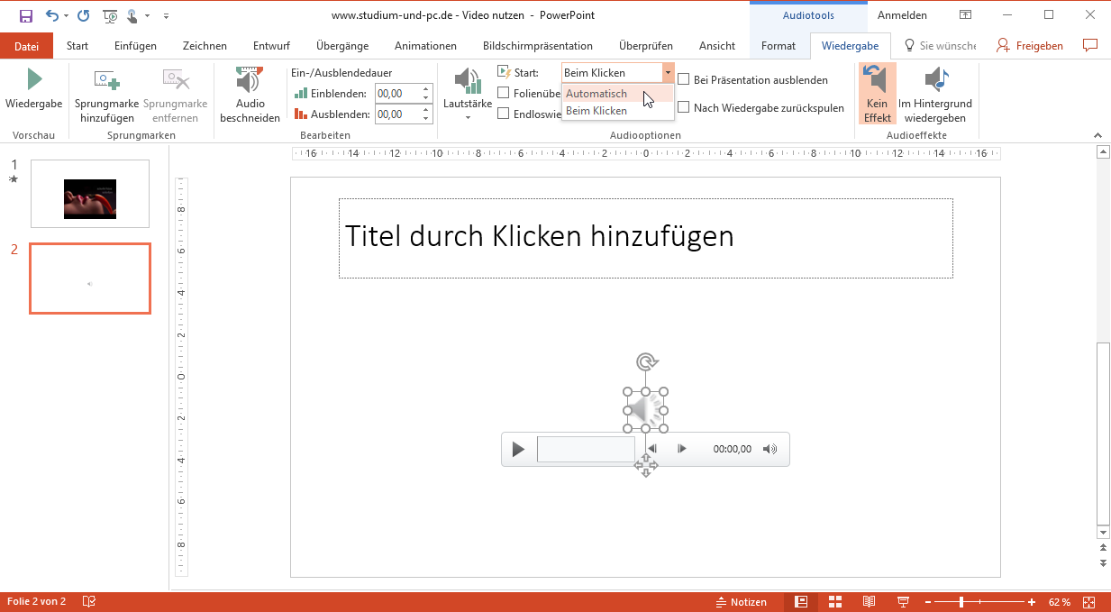 Startoptionen für Audio-Dateien