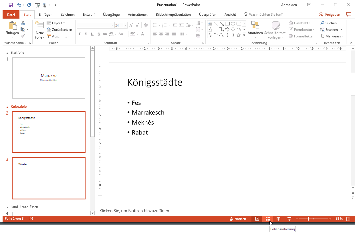 Gliederungsansicht Durch Abschnitte Gliedern In Powerpoint