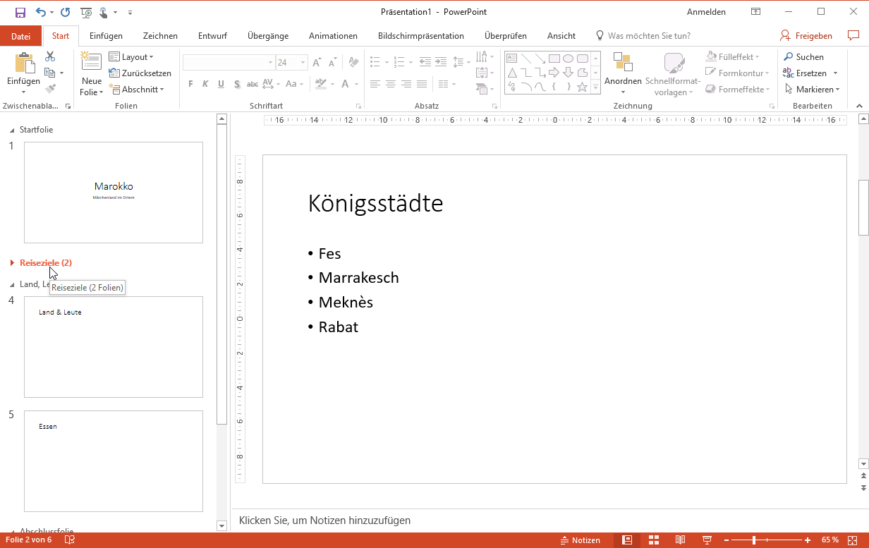 Gliederungsansicht Durch Abschnitte Gliedern In Powerpoint