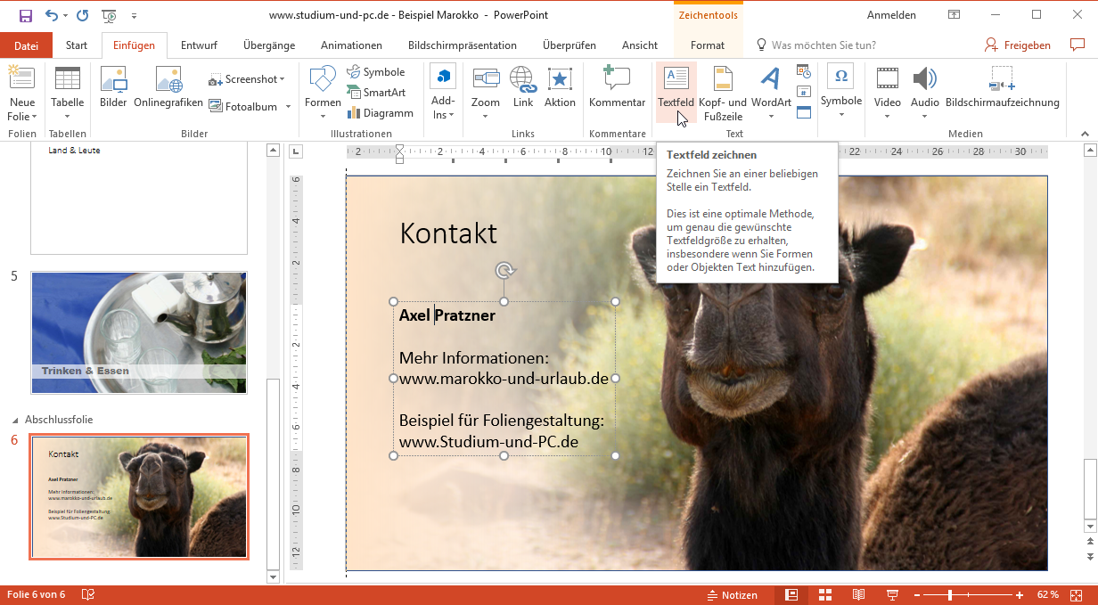 Textfeld platzieren