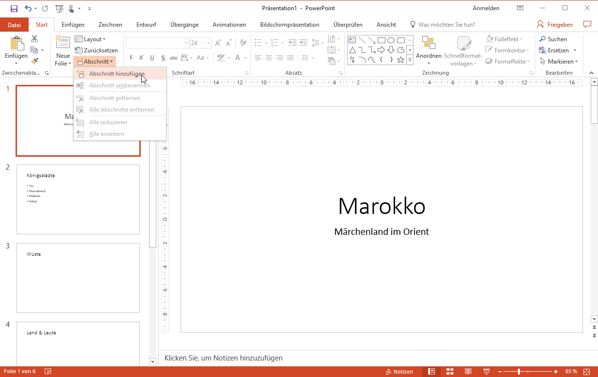 Gliederungsansicht Durch Abschnitte Gliedern In Powerpoint