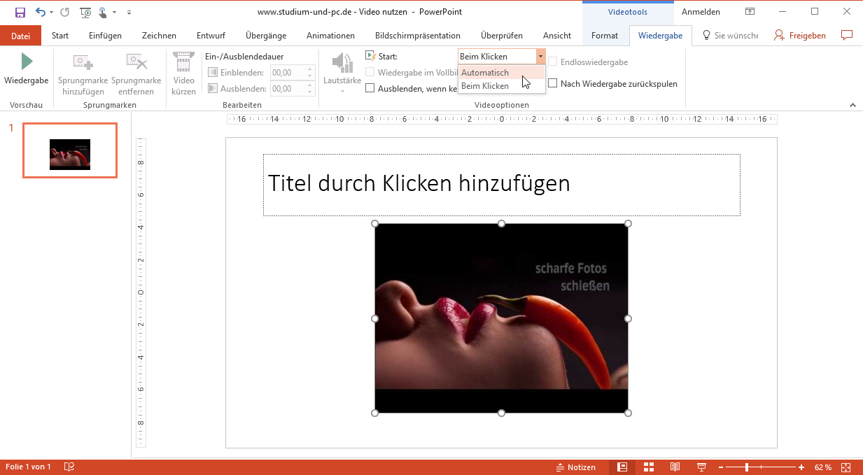Videostart automatisch oder durch klick