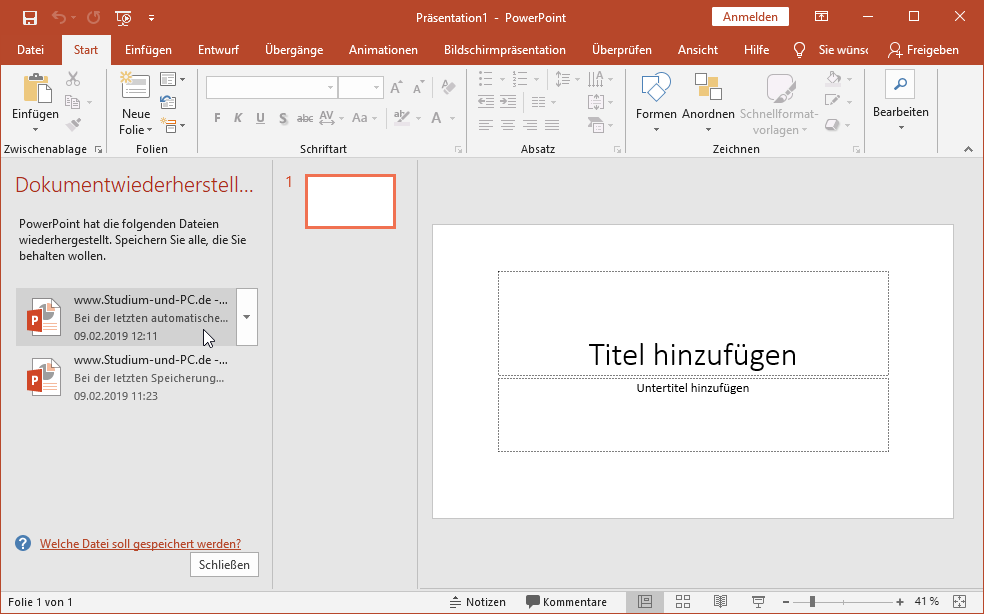 Automatische Speicherung für Wiederherstellung
