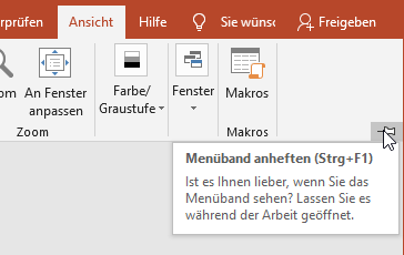 Menüband einblenden