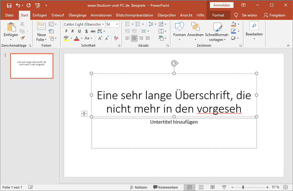 Schriftgröße wird automatisch im Platzhalter angepasst