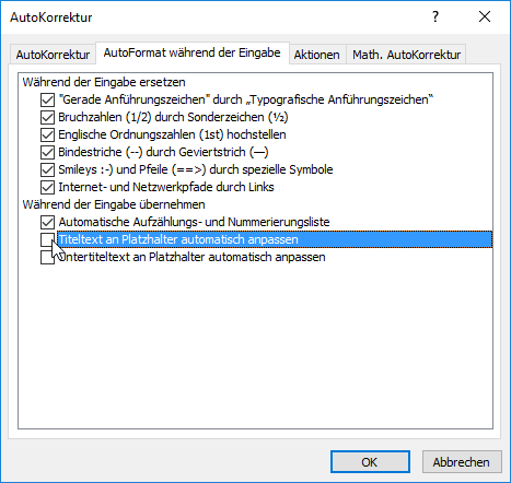 deaktivieren von Titeltext an Platzhalter automatisch anpassen